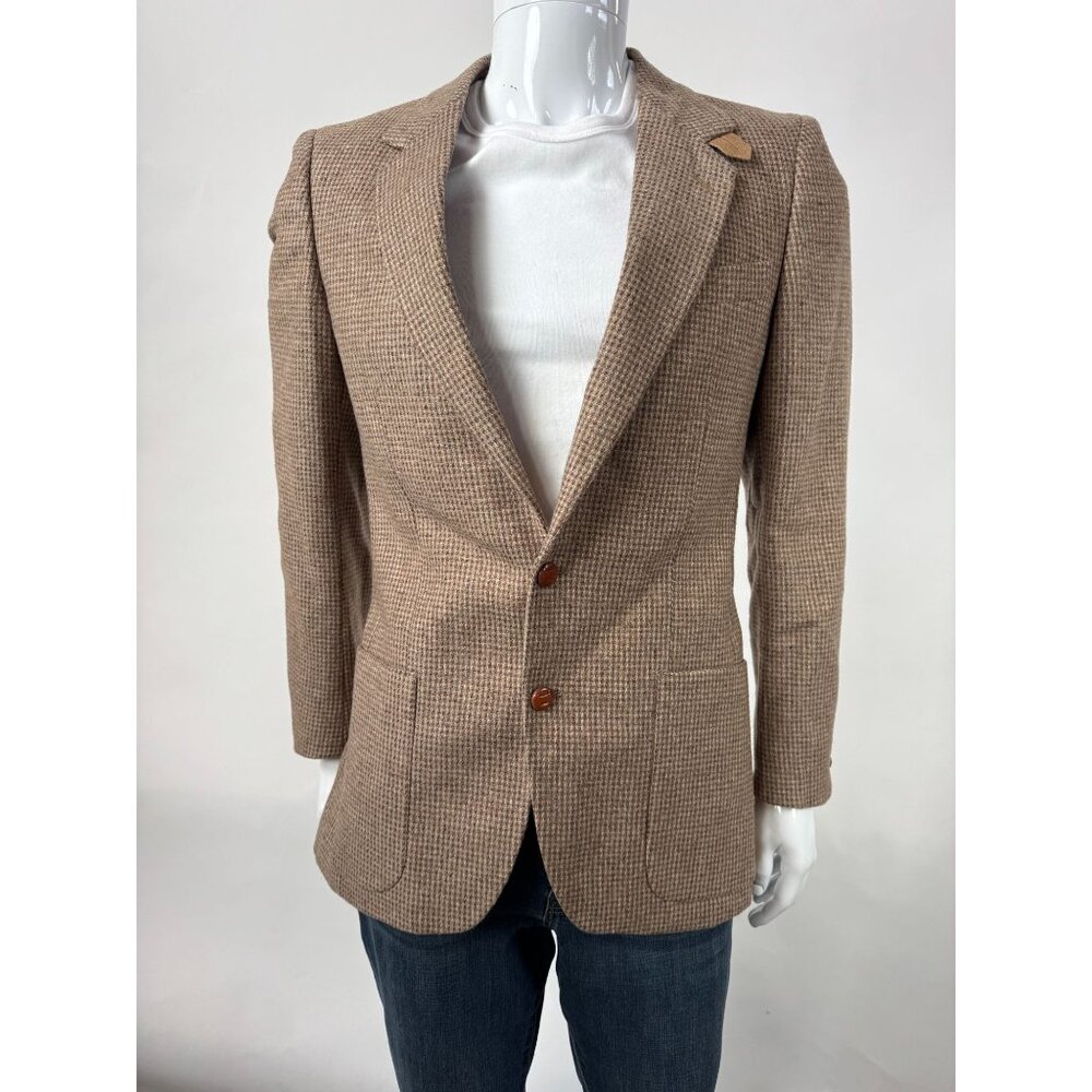 Triumph ZX Mens Brown Houndstooth Blazer W/ Elbow Patches 2-Button Closure Size